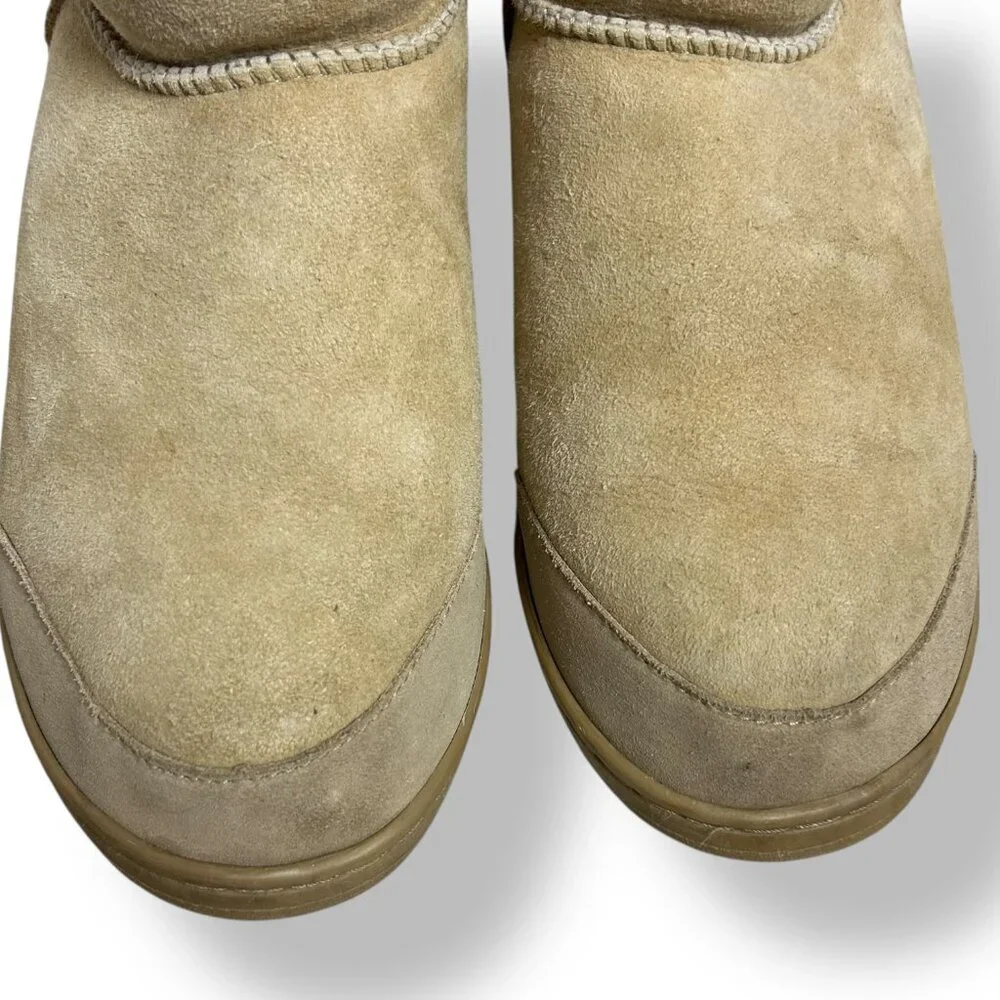 Qwaruba Genuine Sheepskin Mid Calf Boots Suede Outer Tan Brown (Ugg -like) Sz 8